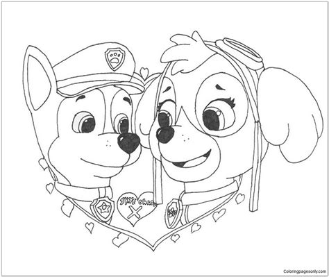 Paw Patrol In Valentines Day 1 Coloring Pages - Cartoons Coloring Pages