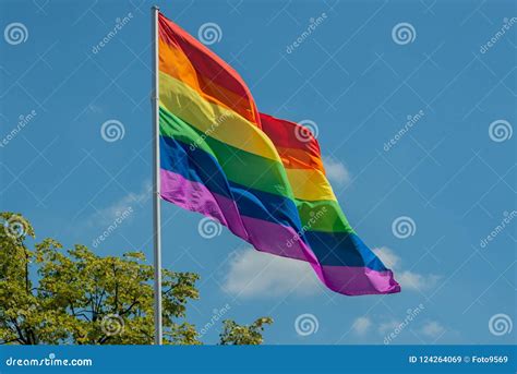 Flag Of Gay Pride Movement Painted On Brick Wall Stock Image Image Of