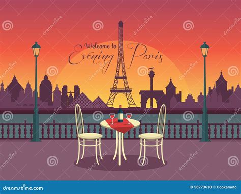 View Of Vector Evening Paris From The Cafe Stock Vector Image 56273610