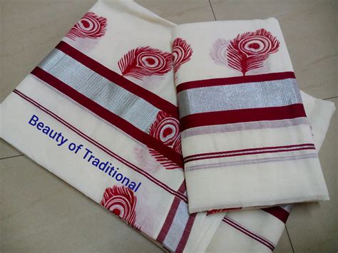 Avanika Collections Kerala Traditional Cotton Silver Fancy Printed