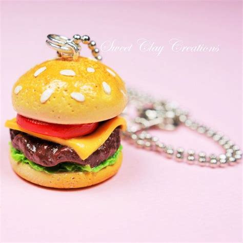 Cheeseburger Charm Necklace Pendant Miniature By Sclaycreations Clay