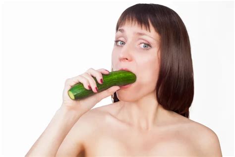 Babe Woman Eating Cucumber Stock Photo By Kopitin
