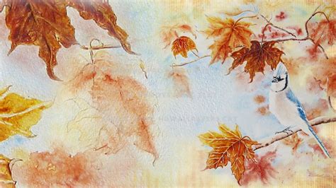 Blue Jay Fall Bird Leaves Autumn Watercolor