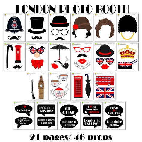 Printable London Photo Booth Props British Party Props London Props