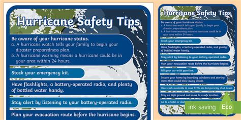 Hurricane Safety Tips Display Poster Hurricanes Storms