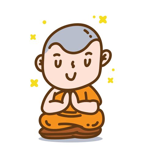 Buddhist Monk Meditation Pose By Sitting Cartoon Vector Illustration