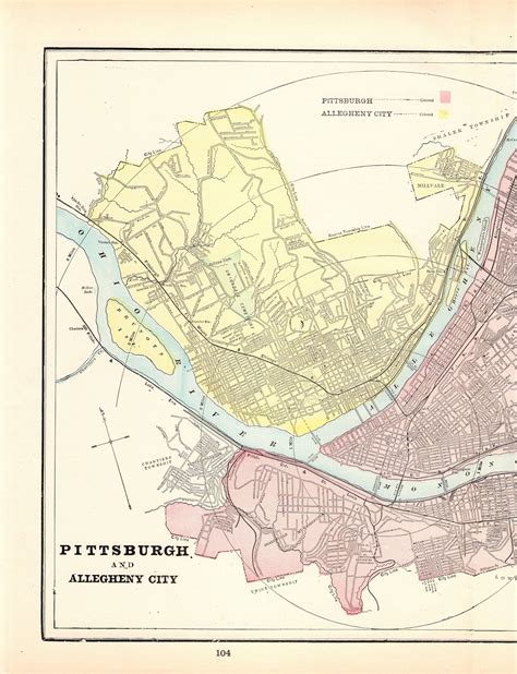 1894 Antique Pittsburgh Street Map George Cram City Map Of Pittsburgh