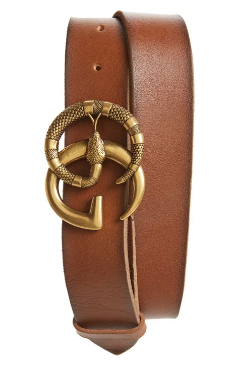 Gucci Gg Marmont Snake Buckle Leather Belt In Brown For