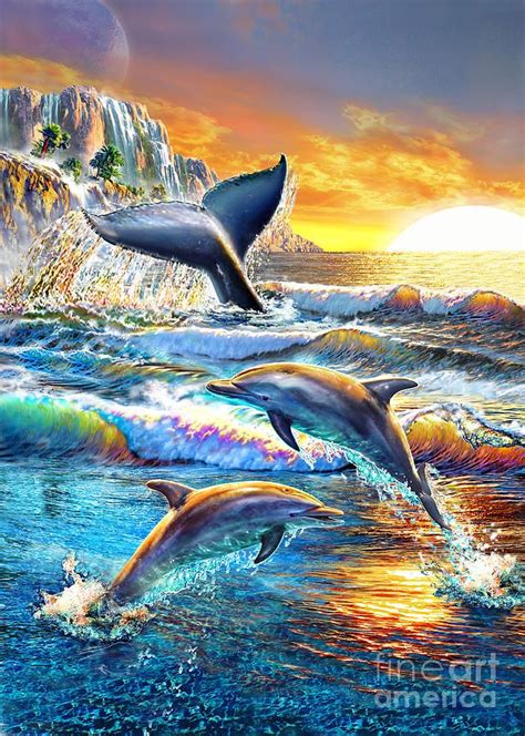 Adrian Chesterman Digital Art Whale And Dolphins By Mgl Meiklejohn