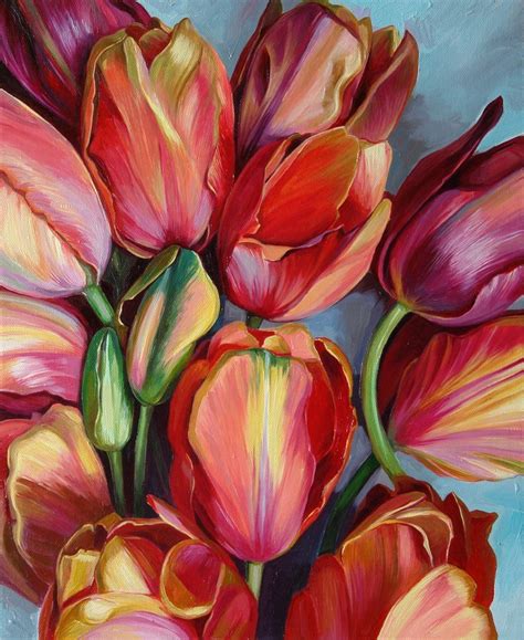 Red Tulips Original Oil Painting T Idea For Woman Etsy Картины