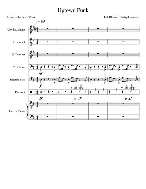 Uptown Funk Sheet Music For Piano Trombone Saxophone Alto Trumpet In