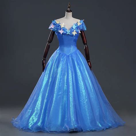 anime princess cinderella cosplay costume for adult blue long dress for women and girl party