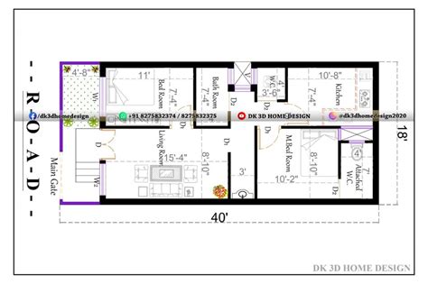 18x40 House Plan 720 Square Feet Dk3dhomedesign