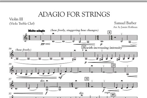 Adagio For Strings Violin Viola Treble Clef Partitions Jamin