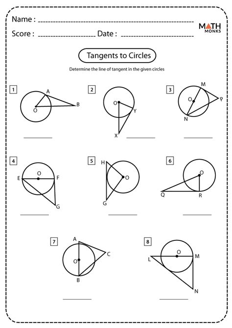 Tangents To A Circle Worksheets Math Monks