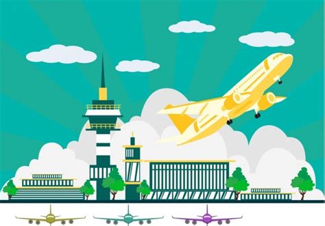 Pesawat Ikon Koleksi Bandara Latar Belakang Gambar Warna-warni-vektor