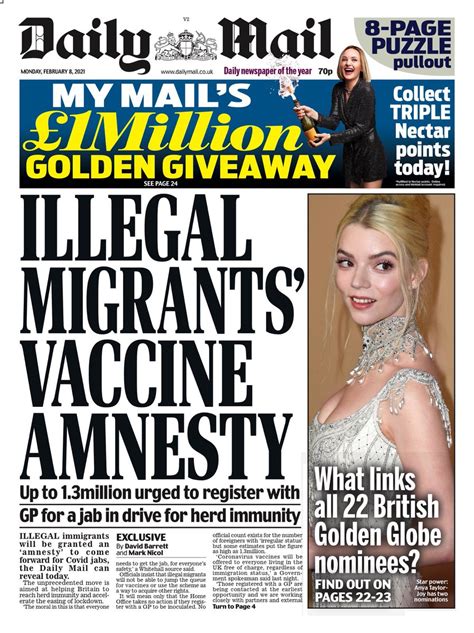 daily mail front page 8th of february 2021 tomorrow s papers today
