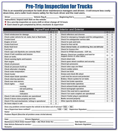 Printable Cdl Pre Trip Checklist Customize And Print