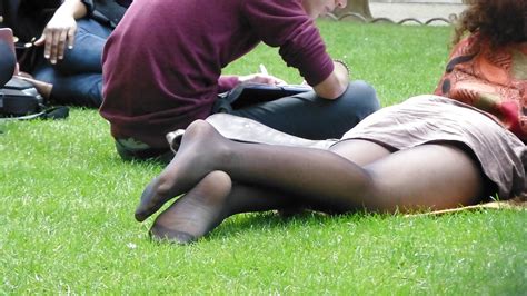 Candid Pantyhose Feet In Public Park 7 Pics