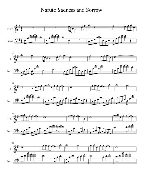 Naruto Sadness And Sorrow Piano Sheet Music For Flute