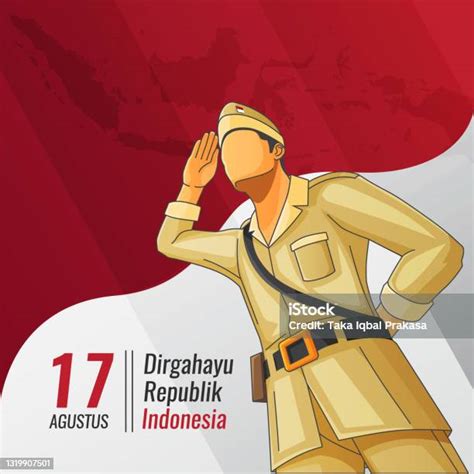 Kartu Ucapan Vektor Kemerdekaan Indonesia Dengan Pahlawan Melakukan