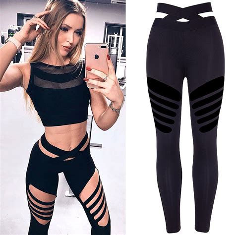 Hahasole Fitness Sports Leggings Ripped Pants Black Color Jogging
