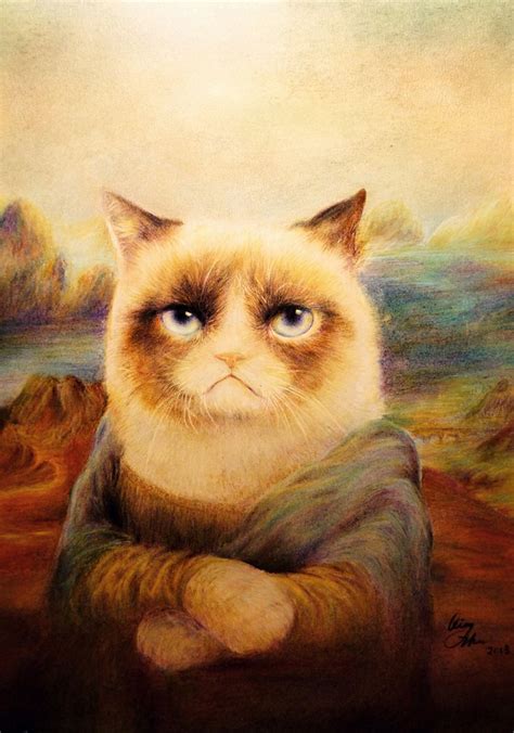 Mona lisa's smile is a mystery no more. Grumpy Cat as Mona Lisa, 'La Gioconda' by Clare Zhao, pop ...