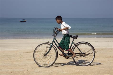 Burmese Boy On A Bicycle Ngapali Beach Myanmar Editorial Stock