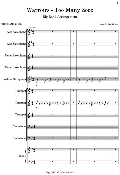 Warroirs Too Many Zooz Sheet Music For Violin Piano Drum Set