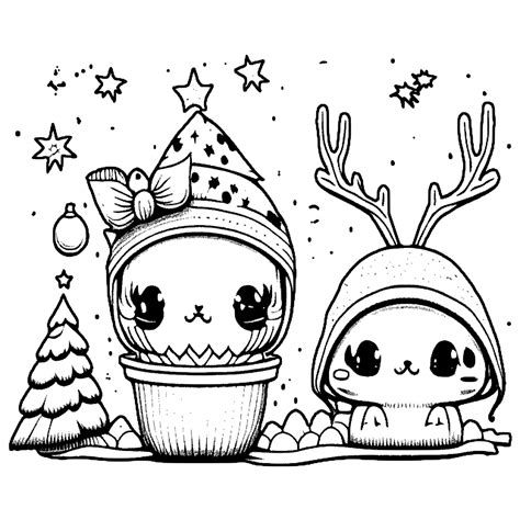 Christmas Kawaii Coloring Page · Creative Fabrica