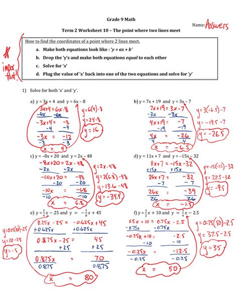 Math Worksheet For Ninth Graders