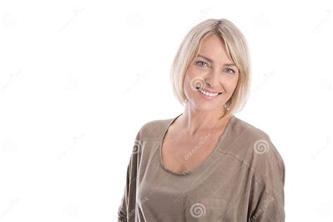 Beautiful Older Blond Attractive Isolated Woman Smiling With White Teeth Stock Image Image Of