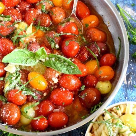 Ideal for a summer gathering with friends, this easy dish is fresh, tasty and full of flavour. Barefoot Contessa's Herb and Garlic Tomatoes - Lord Byron's Kitchen | Cherry tomato salad ...