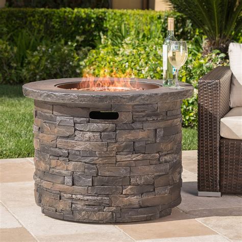 Luxe Outdoor Propane Fire Pit With Lava Rocks Round Lp Gas Patio Deck