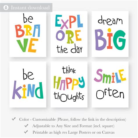 Short Colorful Quotes For Kids Playroom Wall Art Set Digital Download
