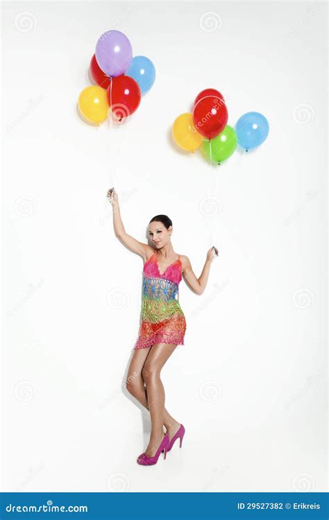 Fashion Woman With Ballons Stock Photo Image Of Cute