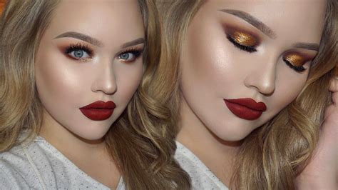 Gold Smokey Eyes Classic Red Lips Holiday Glam Makeup Flawlessend