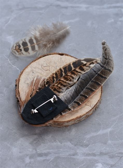 Natural Pheasant Feather Lapel Pin In Copper And Gold No8