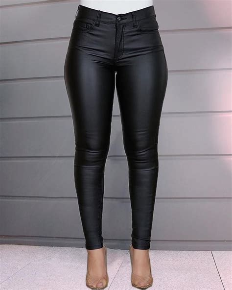 Solid Buttoned Casual Coated Pu Pants Online Discover Hottest Trend