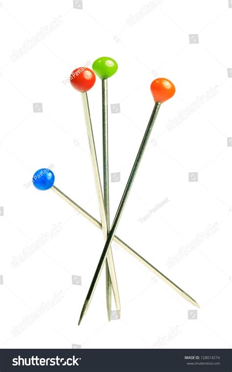 Different Colored Pins On White Background Stock Photo 128014274