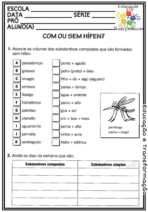 Atividades Com Substantivos Simples E Composto Com Gabarito