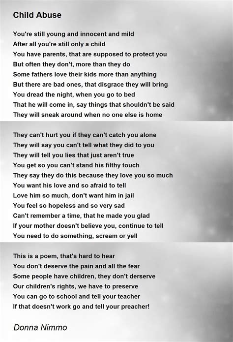 Child Abuse Child Abuse Poem By Donna Nimmo