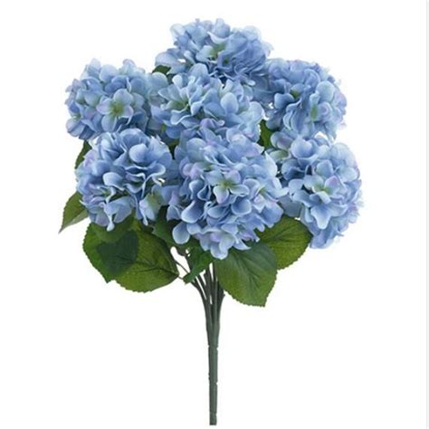 artificial hydrangea bush dusty blue silk flowers 7 heads hydrangea
