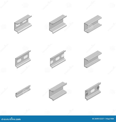 Set Of Different Din Rail 3d Vector Illustration Stock Vector