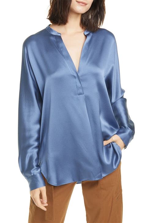 Vince Band Collar Long Sleeve Silk Blouse Nordstrom