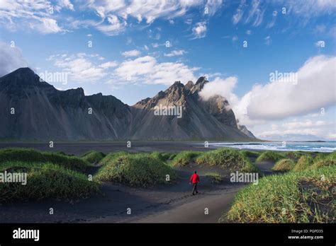 Stokksnes Cape And Vestrahorn Mountain Landscape With Popular Tourist