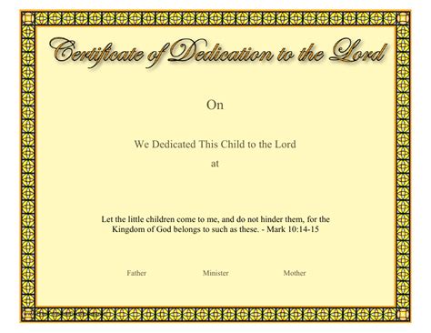 Dedication To The Lord Certificate Template Download Printable Pdf