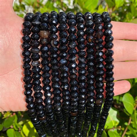 Black Stripe Agate Rondelle Beads Faceted Natural Gemstone Loose