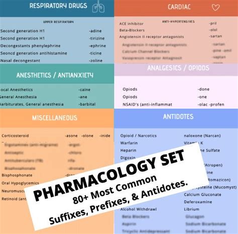 Pharmacology Suffixes Study Guide 80 Suffixes Prefixes And Etsy