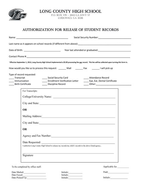 Long County School System Authorization For Release Of Student Records